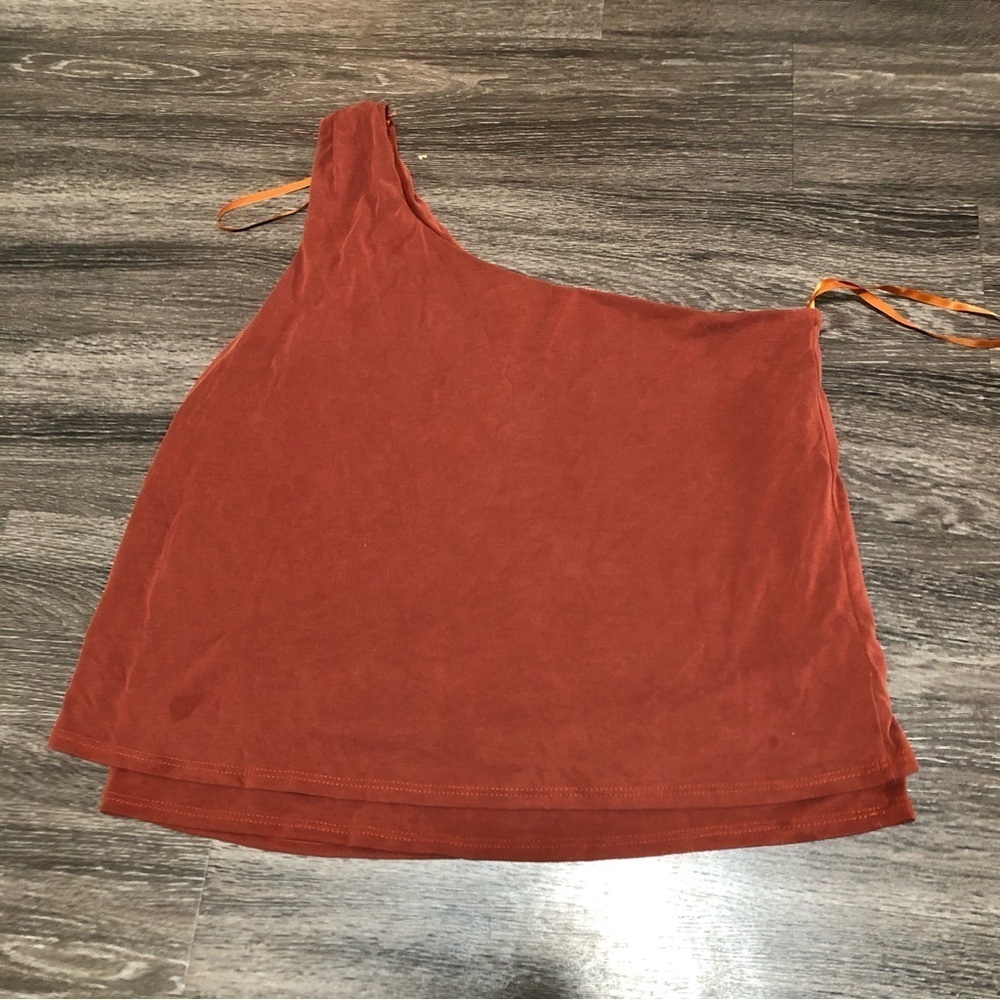 Green Envelope Rust Orange One-Shoulder Tank Top